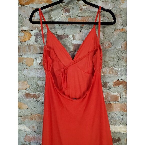 Wild Fable Long Red Dress Womens Sz M Open Back Roses J - Picture 5 of 5